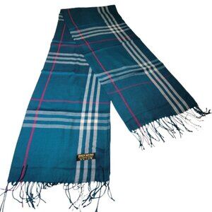 Blue Scarf Tartan or Plaid Print Scarf Long Rectangular- NEW